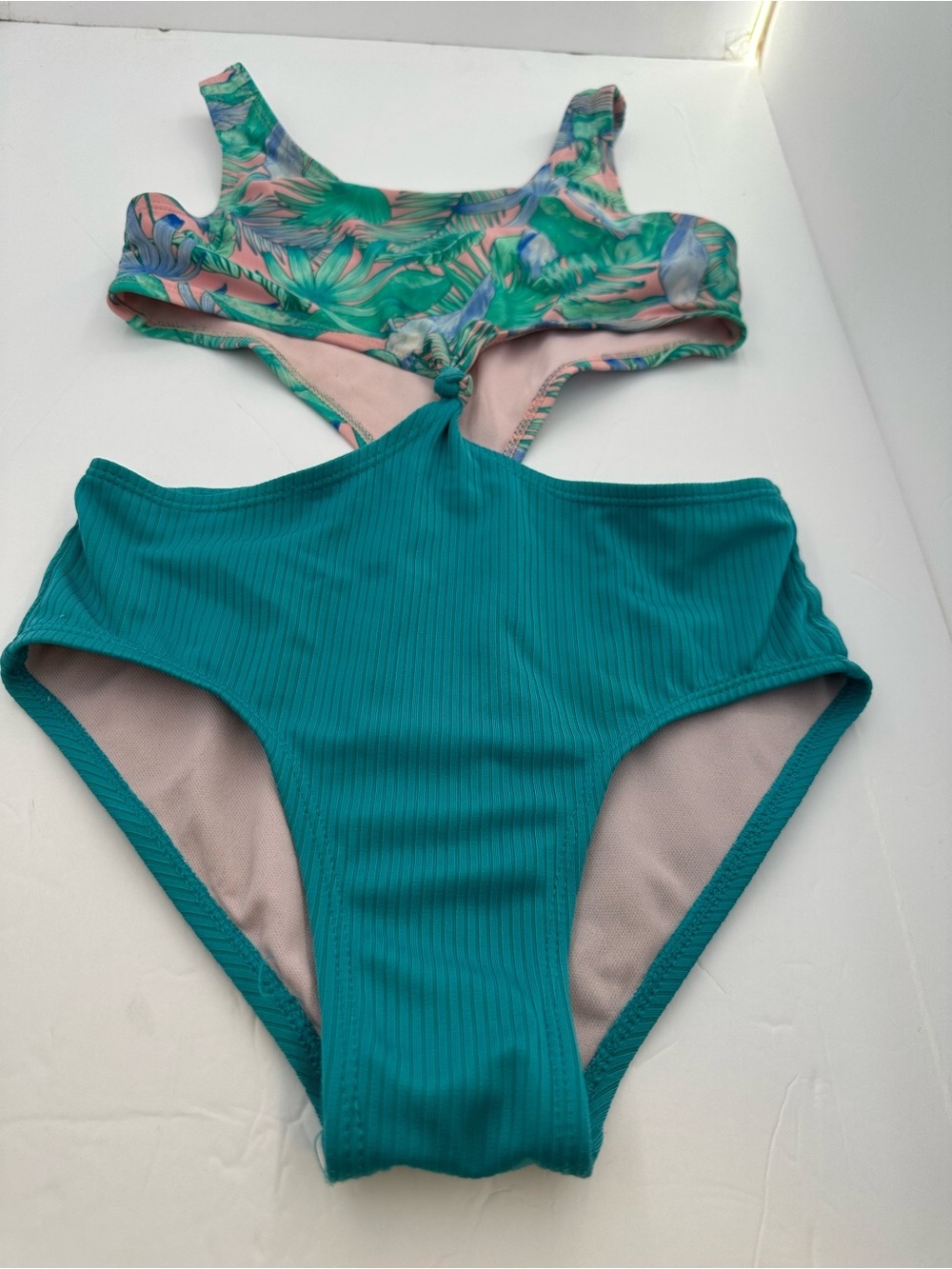 Art Class Pink Swimsuit with Tropical Green Trim, Size M(8)